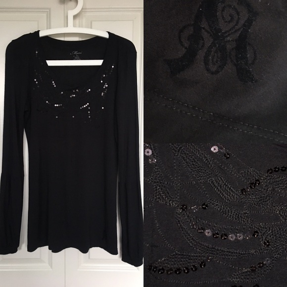 Embroidered & Sequined Black Top 100% Viscose - Picture 1 of 8